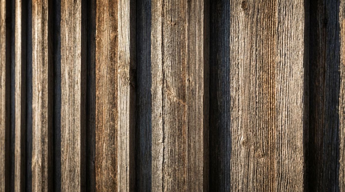 Bardage bois vertical à couvre-joints, grisé naturellement par le temps