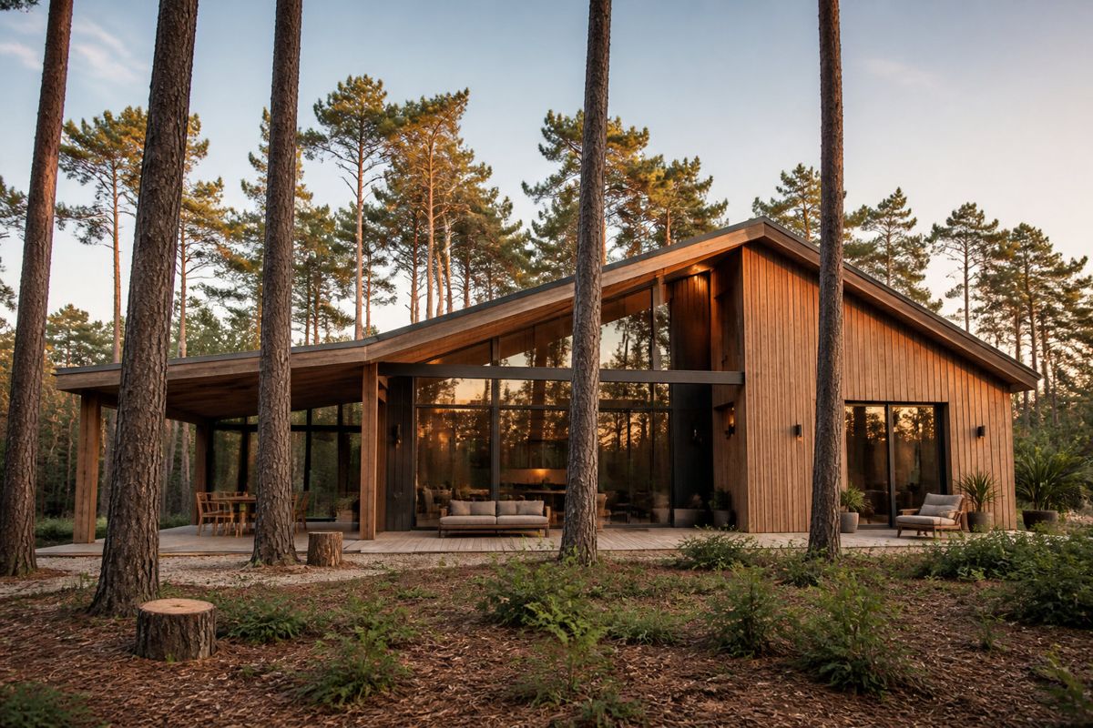Maison contemporaine en bardage bois au milieu des pins de la forêt landaise
